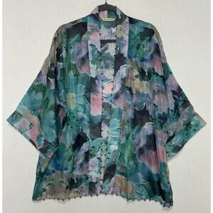 Soft Surroundings Women’s Floral Blue Kimono Size PL/PXL Lagenlook Forest Fairy